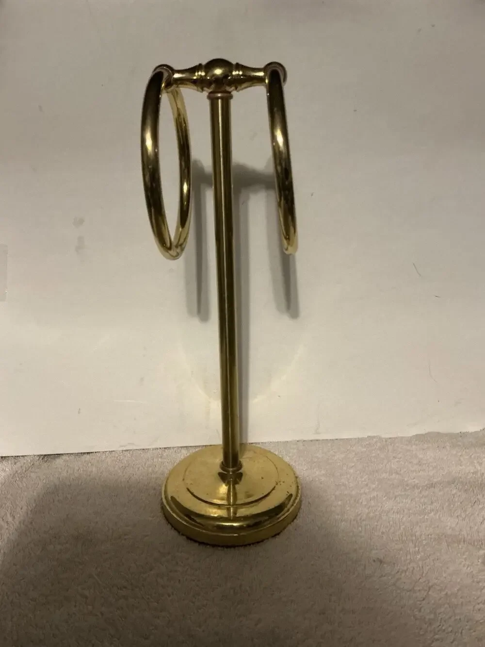 Vintage Brass Hand Towel Holder Stand Double Ring Bathroom Countertop MCM Gold